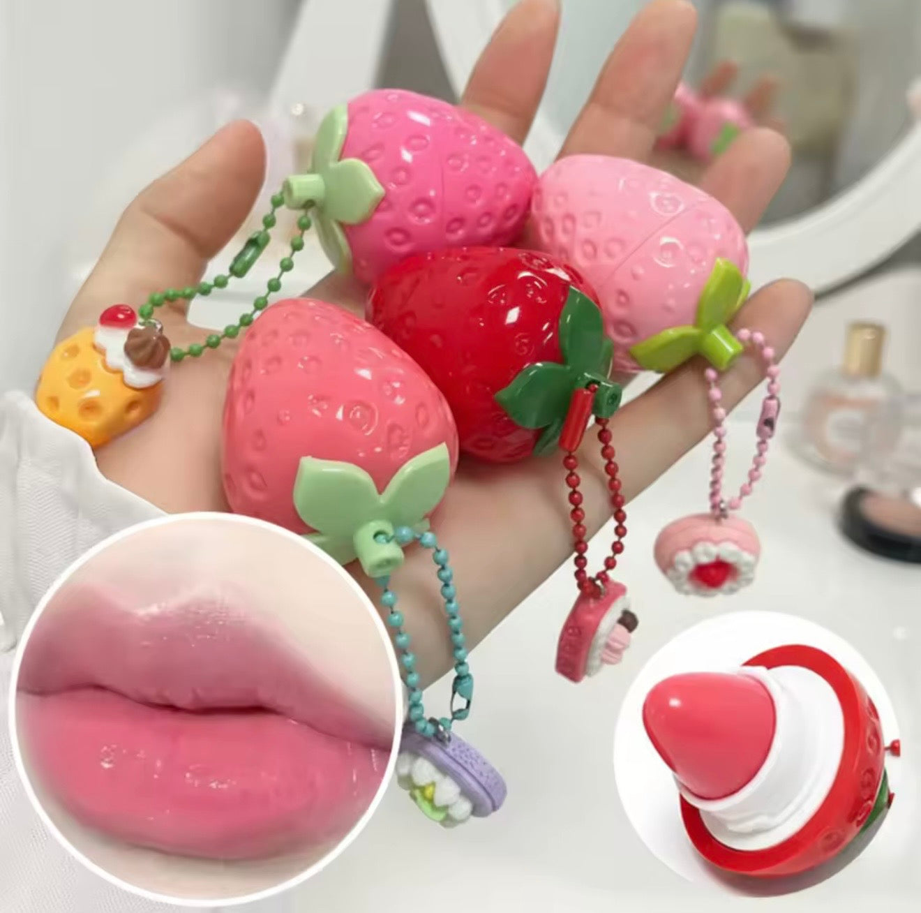 4-Color Strawberry Lip Balm – Warm, Moisturizing & Protective, Softens Lips with Strong Hydration