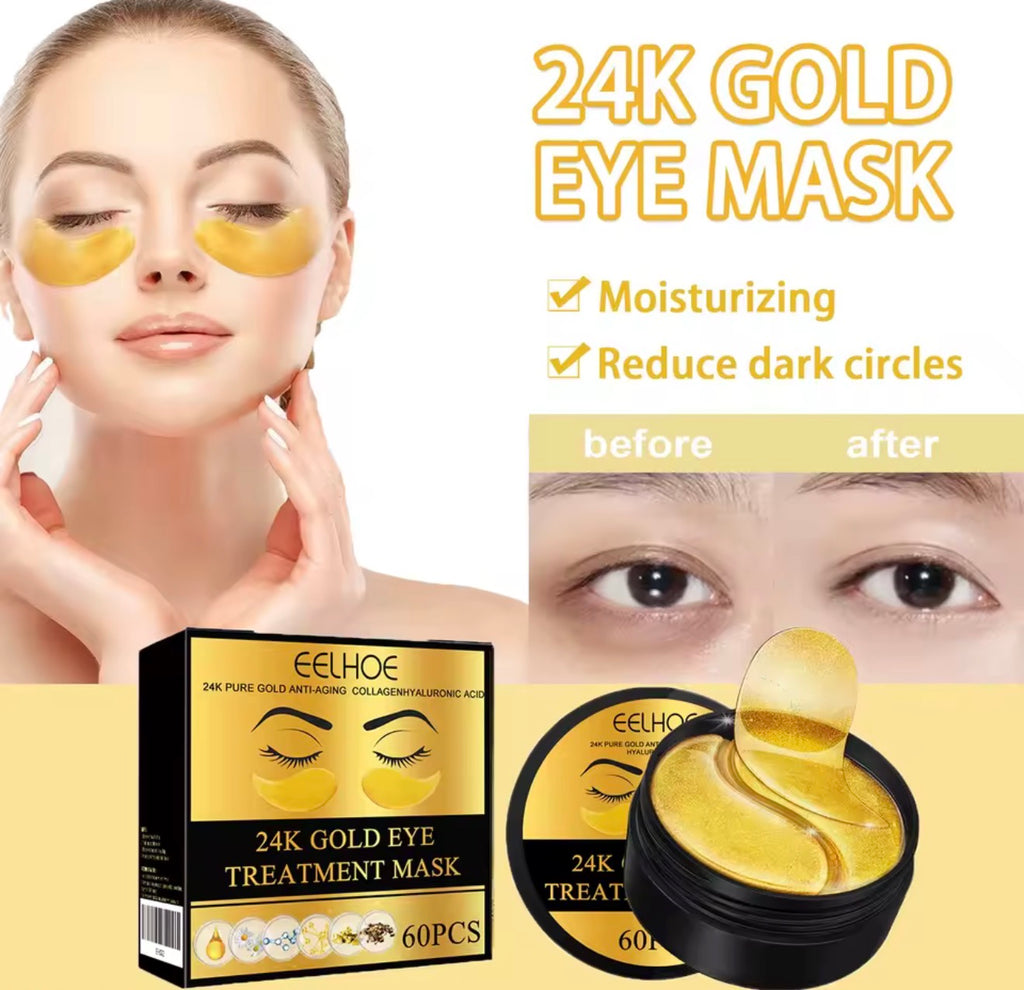 Aestrixo 24K Gold Eye Mask – Dark Circle & Puffiness Treatment (60 Pcs)